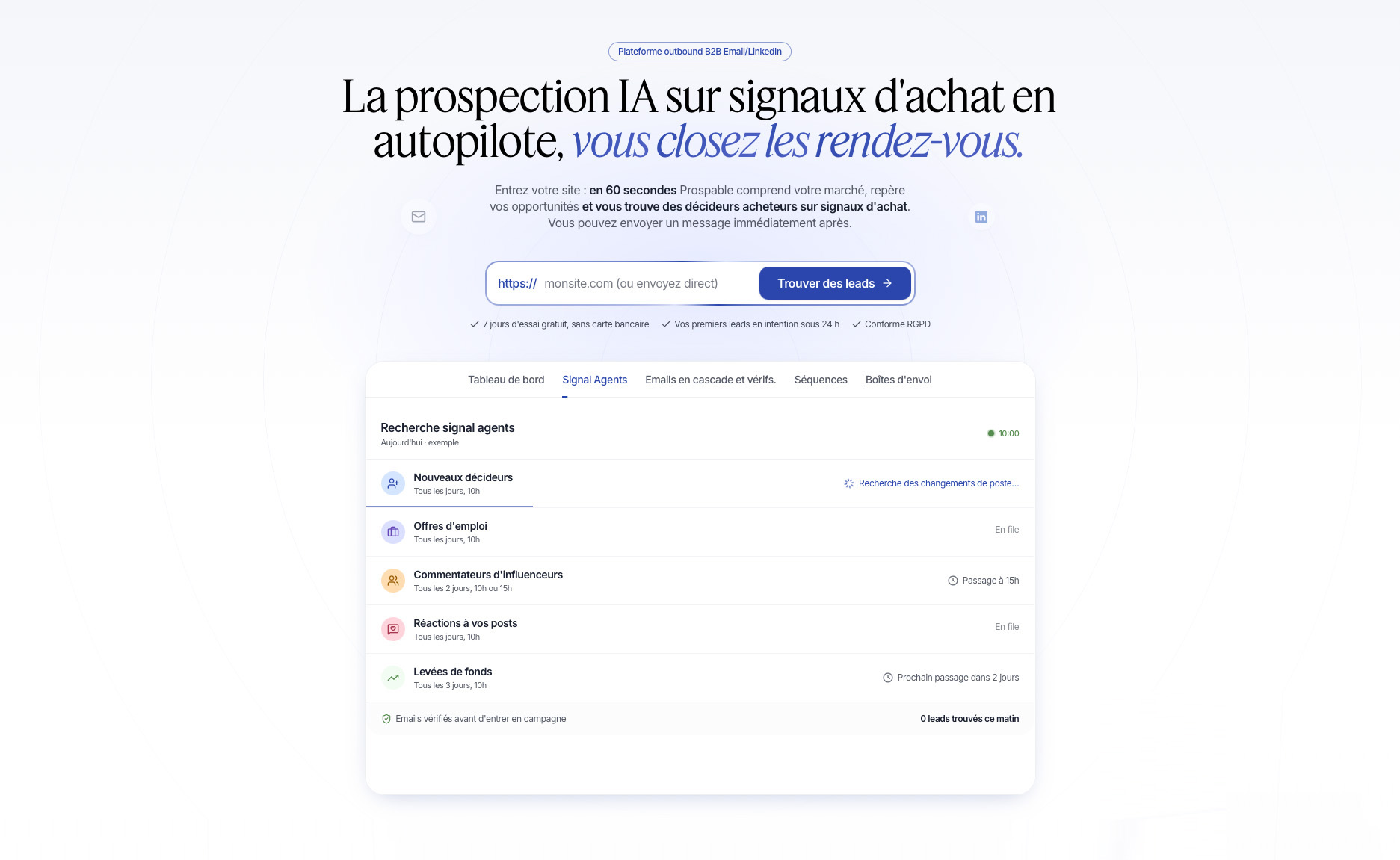 Tableau de bord Prospable