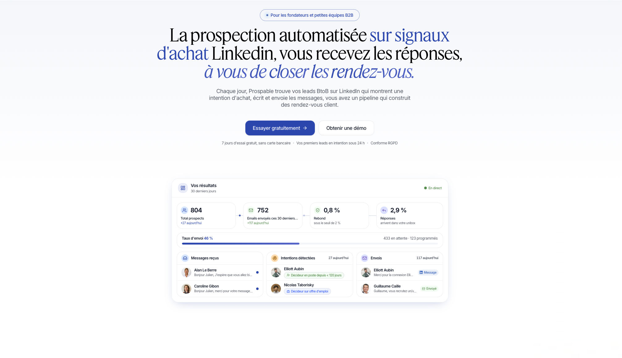 Tableau de bord Prospable